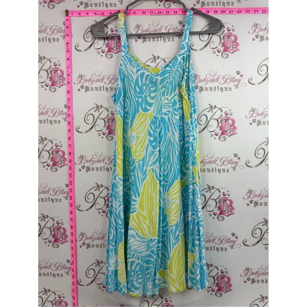 Go girl dress tropical bright neon Aqua & Lime Tropical Leaf Slip Dress